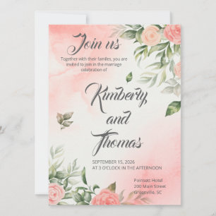 Reserve A Data Pink Floral Wedding Invitation - Elegant