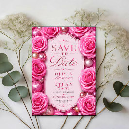 Reserve A Data Pink Glitter Rose Glamorous Floral 