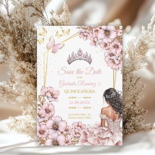 Reserve A Data Pink Golden Tiara Borboleta Quinceañera