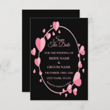 Pink Heart Pattern Black Geometric Elegant Wedding
