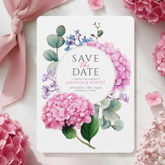 Reserve A Data Pink Hydrangea Flowers Watercolor Elegant Wedding