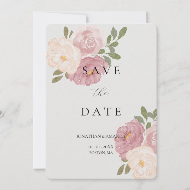 Reserve A Data Pink Rose Wedding Save The Date (Frente)
