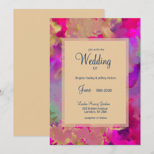 Reserve A Data Pink+roxo+azul+convites para casamento de tinta ve
