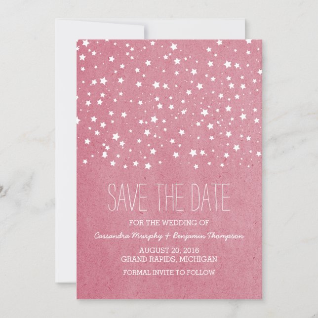 Reserve A Data Pink Starry Night Salvar a Data Convidar (Frente)