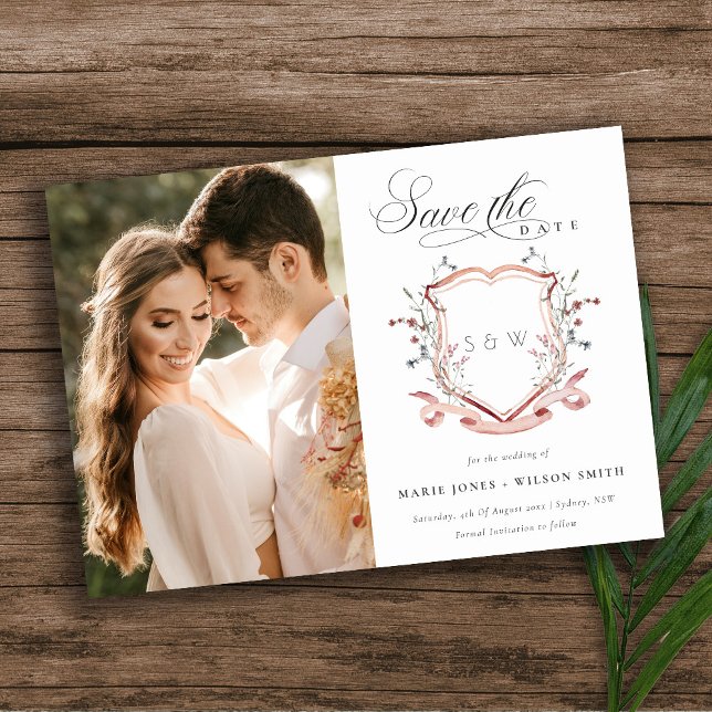 Reserve A Data Pink Wildflower Monograma Crest Fotografia Por Aqu (Criador carregado)