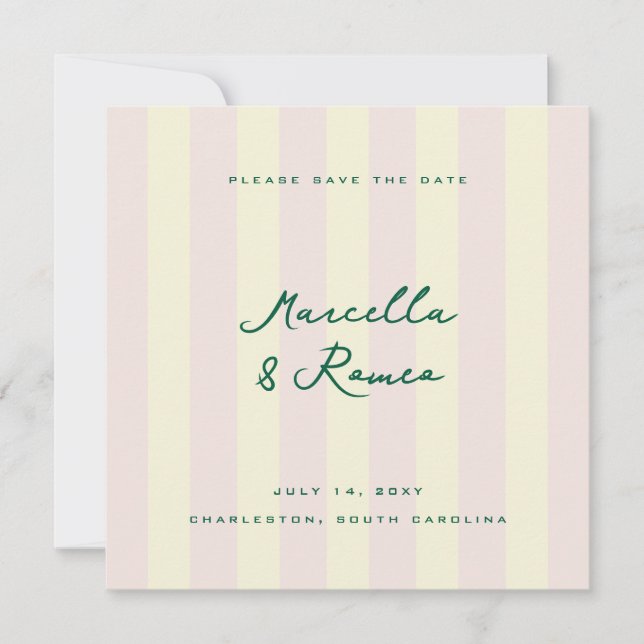 Reserve A Data Pink Yellow Vertical Stripes Modern Save the Date (Frente)