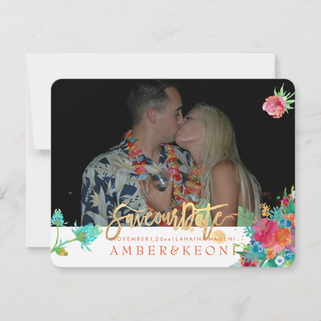 Reserve A Data PixDezines Aquarela Floral/Violeta/save our date (Frente)