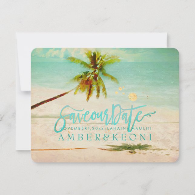 Reserve A Data PixDezines Beach/Ocean/Palm Tree/Save the Date (Frente)