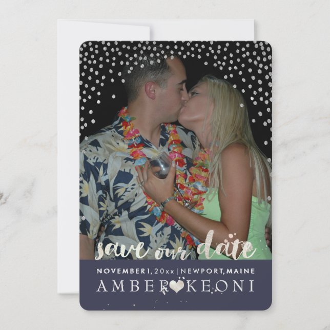 Reserve A Data PixDezines Faux Silver Confetti/Heart/Save Date (Frente)