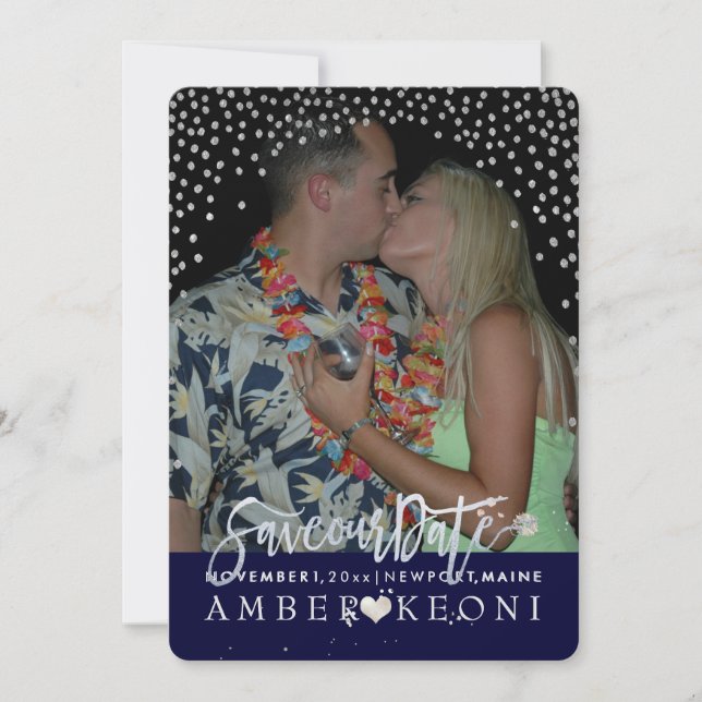 Reserve A Data PixDezines Faux Silver Confetti/Heart/Save Date (Frente)