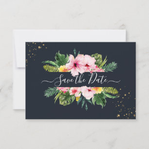 Reserve A Data PixDezines Floral Tropical & Folhagem DIY Azul Mar