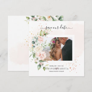 Reserve A Data PixDezines Rosas Bege e Rosa em Aguarela Save The 