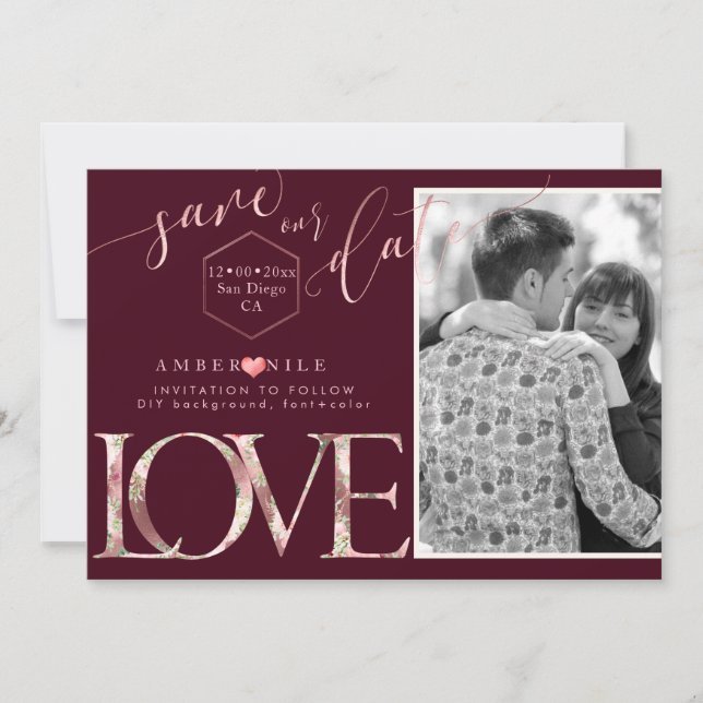 Reserve A Data PixDezines Salvar Data/Amor Botânica (Frente)