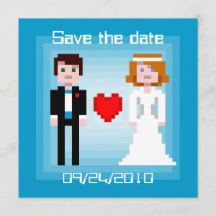 Reserve A Data Pixel Bride e Groom - Salvar a Data - Azul