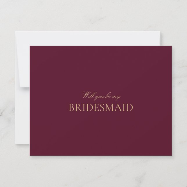 Reserve A Data Placa de Proposta Dourada Burgundy Bridesmaid (Frente)