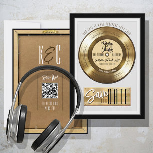 Reserve A Data Placa de Registro de Vinil Dourado Retro Casamento