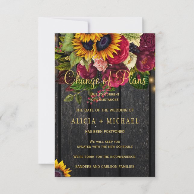 Reserve A Data Planos de casamento - rosas Sunflower FOTO (Frente)