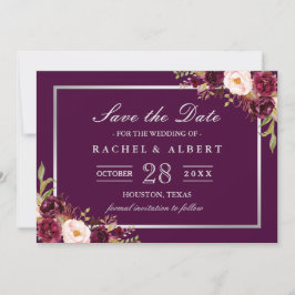 Reserve A Data Plum Purple Floral Silver Cinza Salvar a Data
