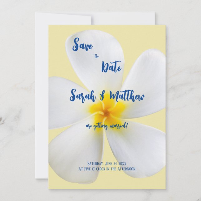 Reserve A Data Plumeria Branca em Amarelo, Casamento Floral Tropi (Frente)