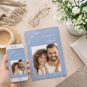 Reserve A Data Poeira azul marfim foto casamento Save the Date