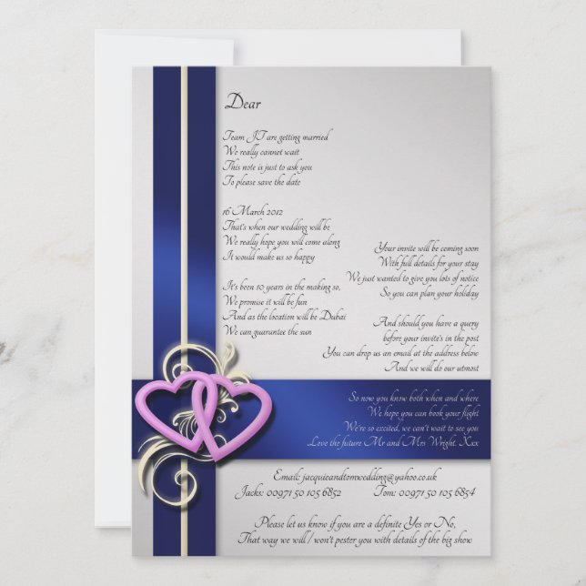 Reserve A Data Poema Personalizado Salvar a Data (Frente)