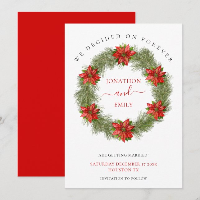 Reserve A Data Poinsettia Casamento de Natal Save the Date (Frente/Verso)