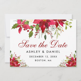 Reserve A Data Poinsettia Floral Casamento de Feriado