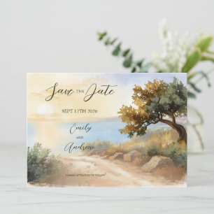 Reserve A Data Pôr do Sol Aquarela Costa Mediterrâneo Casamento C