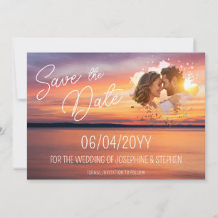 Reserve A Data Pôr do Sol Laranja Com Foto de Casal Personalizada