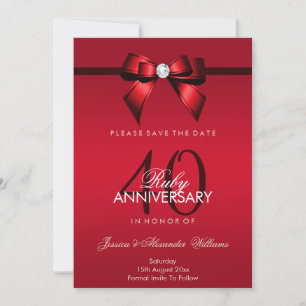 Reserve A Data Posh Gem Bow & Ribbon 40º Aniversário de Casamento
