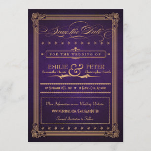 Reserve A Data Poster vintage Roxo e Dourado Salvar a Data