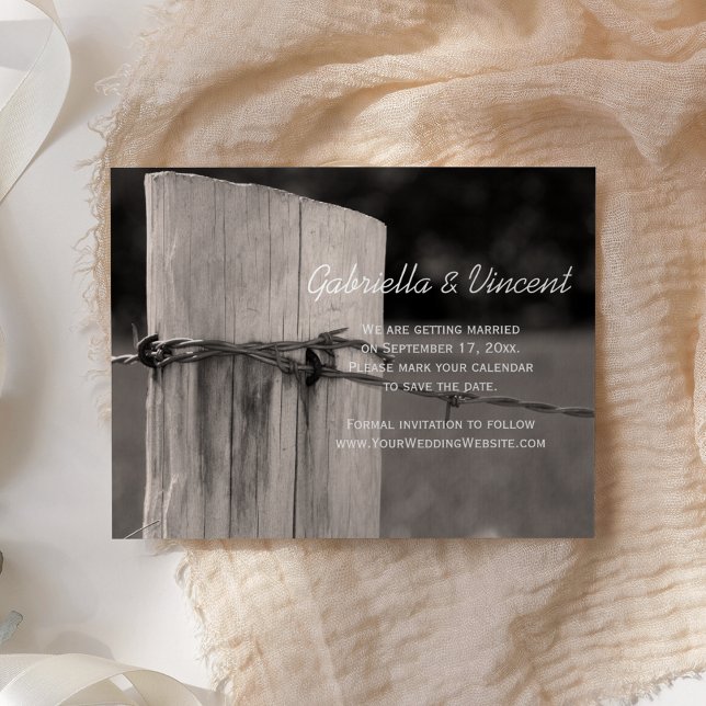 Reserve A Data Posto de Cerca Rural País Casamento Salvar Data (Criador carregado)