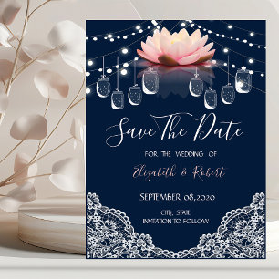 Reserve A Data Pote de Pedreiro, Renda, Lótus Azul Marinho Salvar