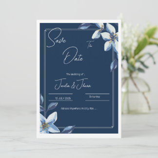 Reserve A Data Poupar no Dia do Casamento Azul Floral Azul Vitori
