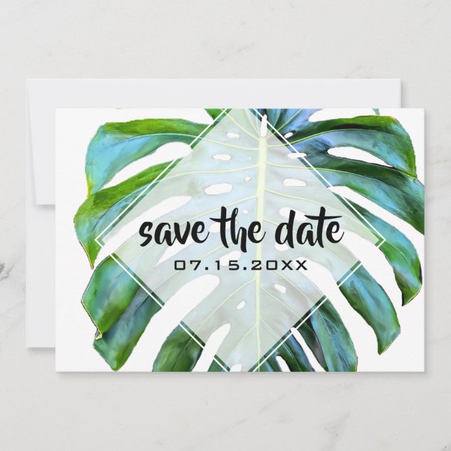 Reserve A Data Praia Folha Tropical Trendy Greenery Salve a Data (Frente)
