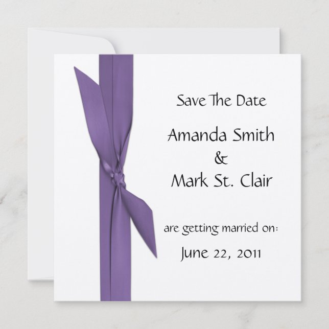 Reserve A Data Prata Salvar Data com Laço Roxo (Frente)