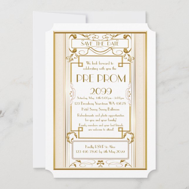 Reserve A Data Pré-PromJunior, Gatsby Excelente, Dourado, branco (Frente)