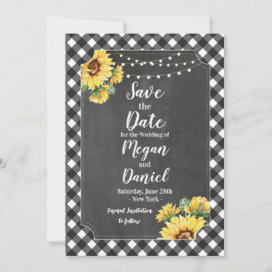 Reserve A Data Preto Branco Gingham Girassol Giz Salve A Data