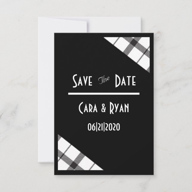 Reserve A Data Preto, Branco, Xadrez, Elegante, Chique, Casamento (Frente)