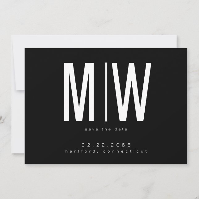 Reserve A Data Preto e Branco Lg. Monograma Wedding Date (Salvar  (Frente)