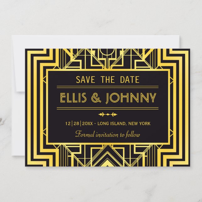 Reserve A Data Preto e Dourado Geométrico Salvar a Data (Frente)