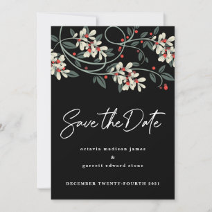 Reserve A Data Preto Moderno Script Flores Brancas de Inverno