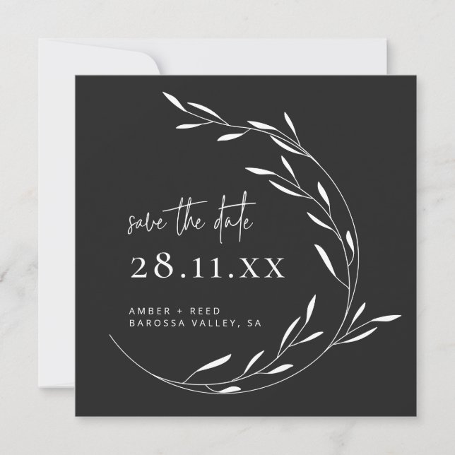 Reserve A Data Preto White Minimalist Wreath Square Salve a data (Frente)