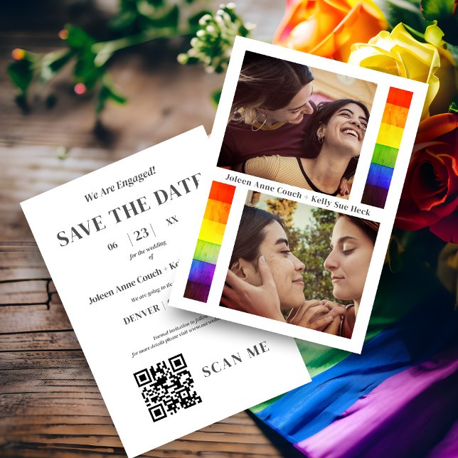 Reserve A Data Pride Rainbow Flag Lesbian Gay Wedding 2 Photos (Pride Rainbow Flag Lesbian Gay Wedding 2 Photos Save the Date Card with Envelope.)