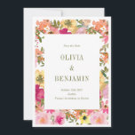 Reserve A Data Primavera de Foto de Jardim Floral de Aquarela Vib<br><div class="desc">Compartilhe sua próxima data de casamento em estilo com este romântico Salve a Data com um cartão com uma vibrante borda floral de aquarela e a tipografia serif clássica. A paleta floral suave cria uma vibração eterno e alegre — perfeita para primavera, jardim ou casamentos formais. Uma foto personalizável no...</div>