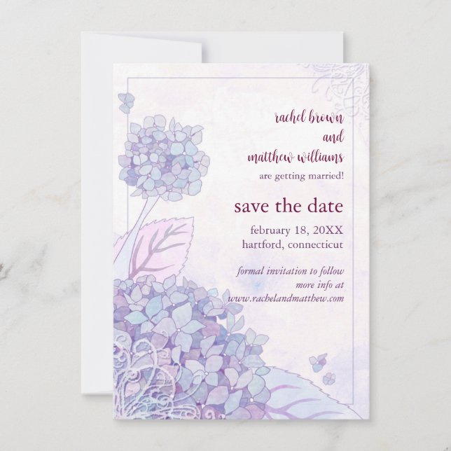 Reserve A Data Primavera Hydrangea & Swirls Casamento Salve a Dat (Frente)