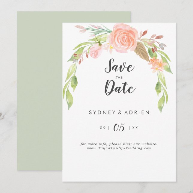 Reserve A Data Primavera Peony Wedding Save The Date (Frente/Verso)