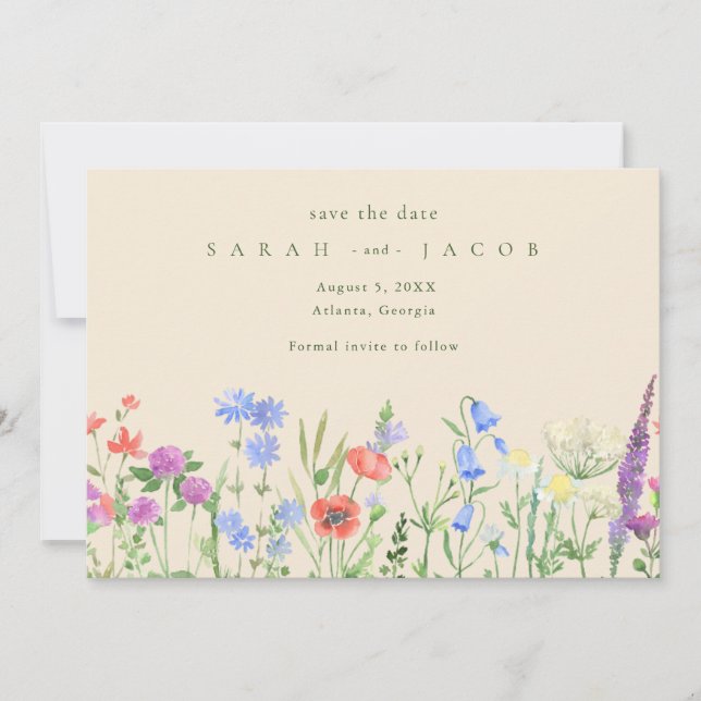 Reserve A Data Primavera Wildflower Boho Casamento Salvar Data (Frente)
