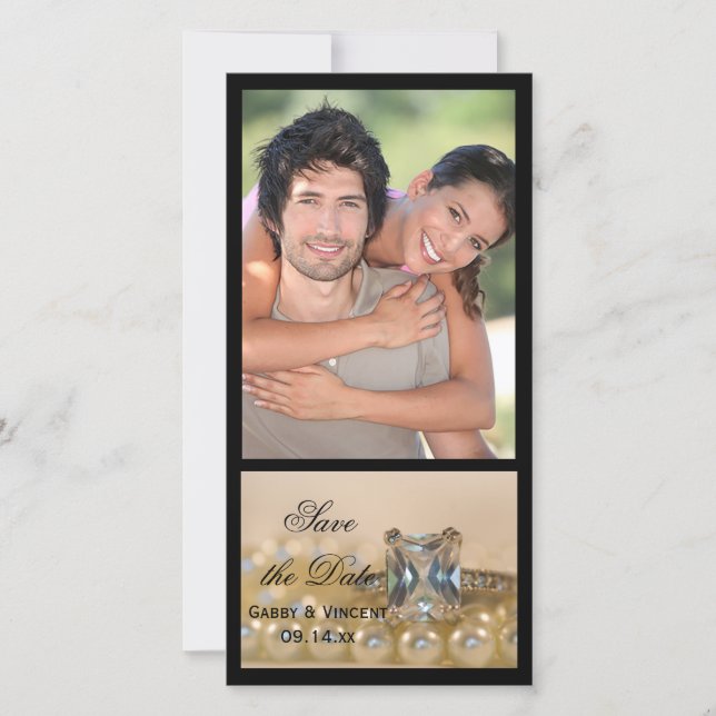 Reserve A Data Princesa Diamond Ring Pearls Casamento Salvem Data (Frente)