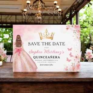 Reserve A Data Princesa Dourada Rosa Floral Quinceanera Birthday